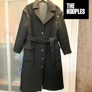 THE KOOPLES BLACK WOOL TRENCH COAT, SNAP-OFF SLEEVES! Size 10/40